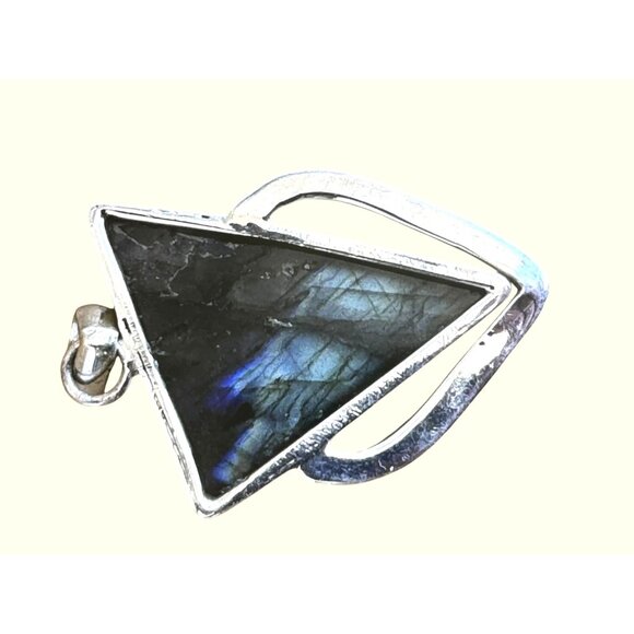 Handcrafted Madagascar Labradorite Sterling Silver Geometric Pendant Triangle Sh - Picture 3 of 6